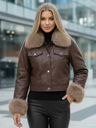 Chaqueta de cuero para mujer chocolate OZONEE JS/61M8513/158