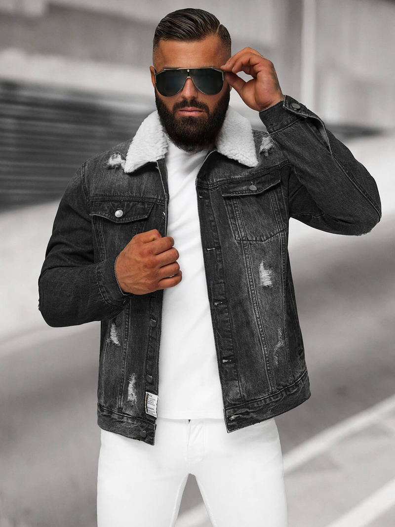 Chaqueta vaquera de hombre sherpa negra OZONEE NB/MJ502NZ