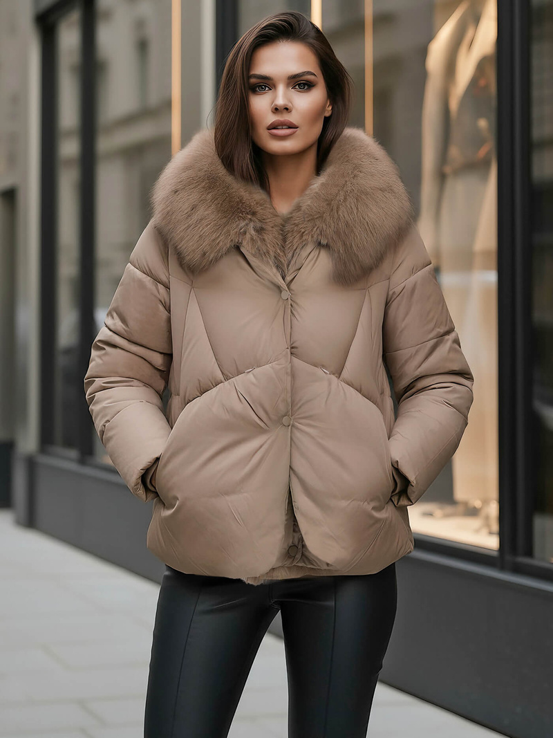 Chaqueta de mujer beige oscuro OZONEE O/16M9179/84