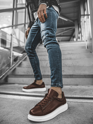 Sneakers altas de hombre marrón-blanco OZONEE CH/257