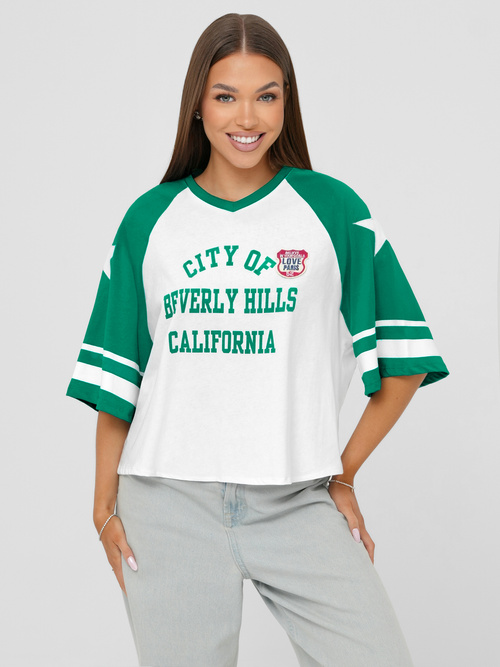 Camiseta de mujer blanco-verde OZONEE JS/R62493