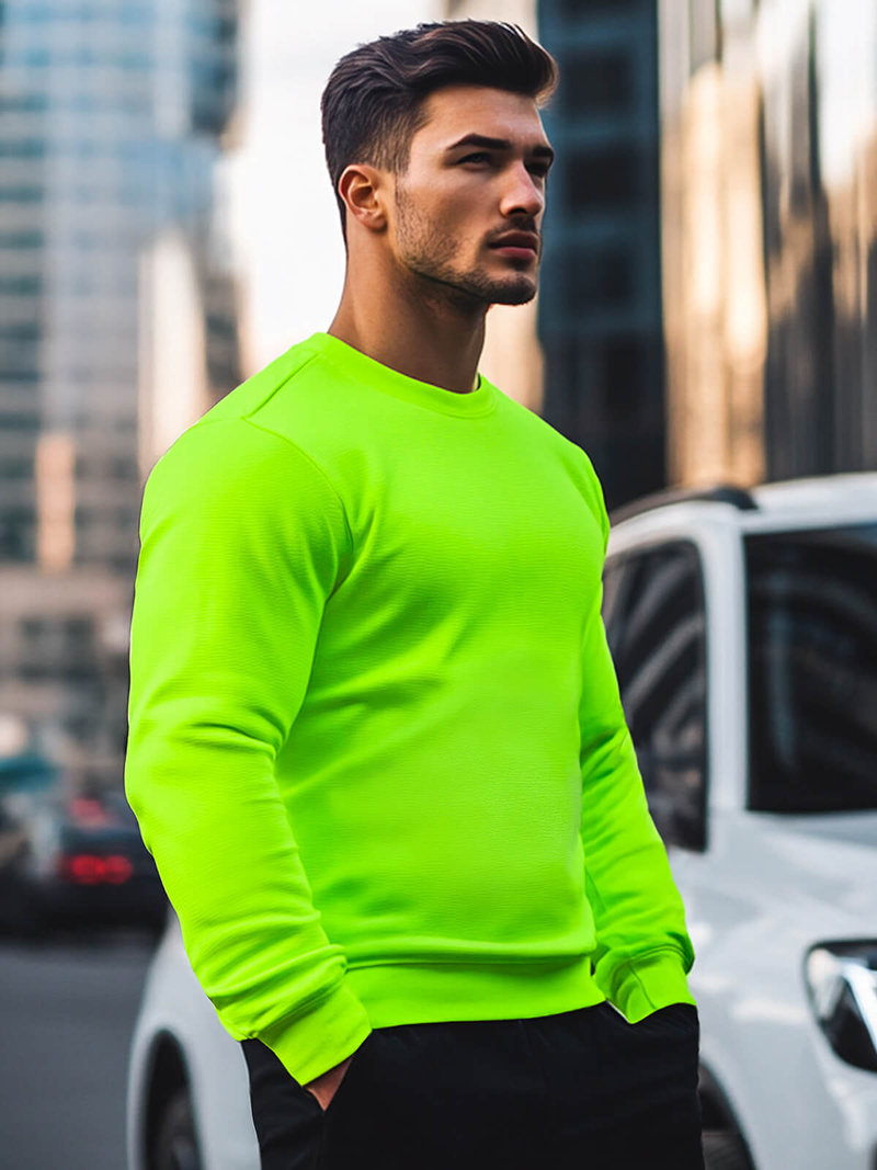 Sudadera de hombre neón verde OZONEE JS/2001-10Z