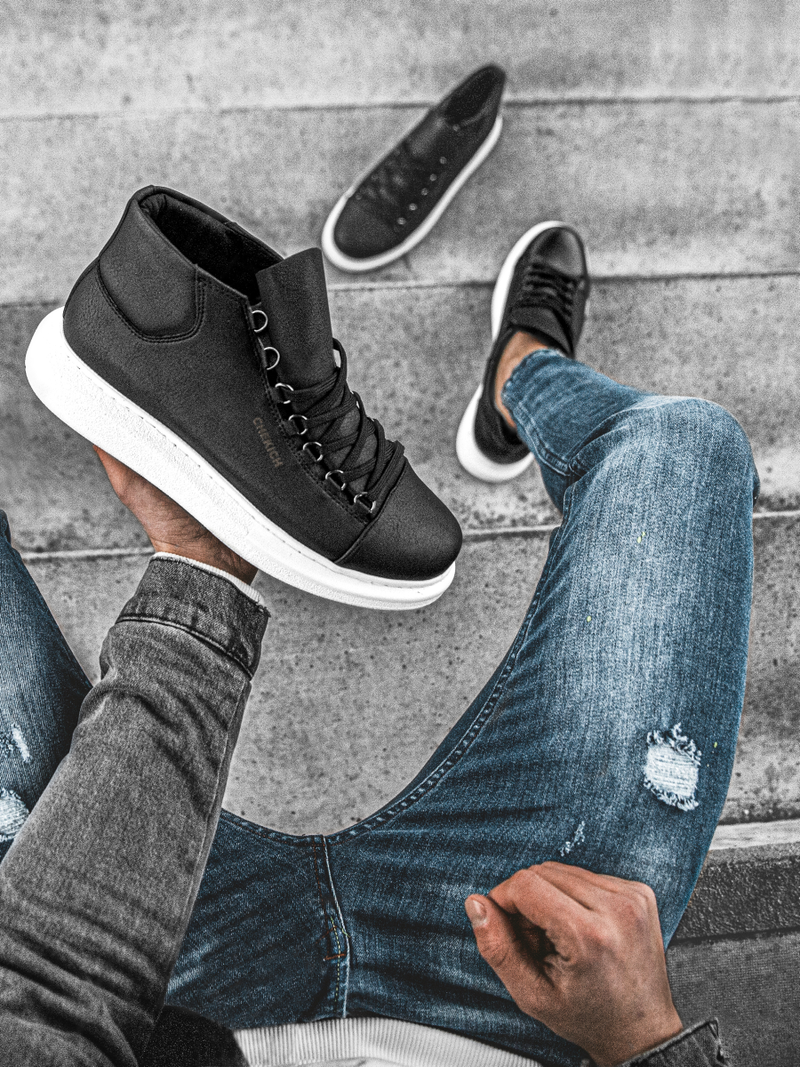 Sneakers altas de hombre negro-blancos OZONEE CH/258