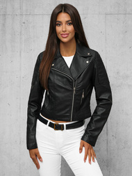 Chaqueta de cuero para mujer negra OZONEE JS/11Z8028Z