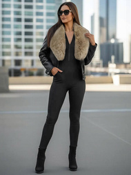 Chaqueta de cuero para mujer negro-beige OZONEE JS/61M8508/392BZ