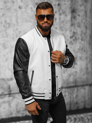 Chaqueta de cuero de hombre blanco-negro OZONEE JS/11Z8068