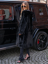 Chaqueta de invierno de piel para mujer negra OZONEE JS/11Z8250