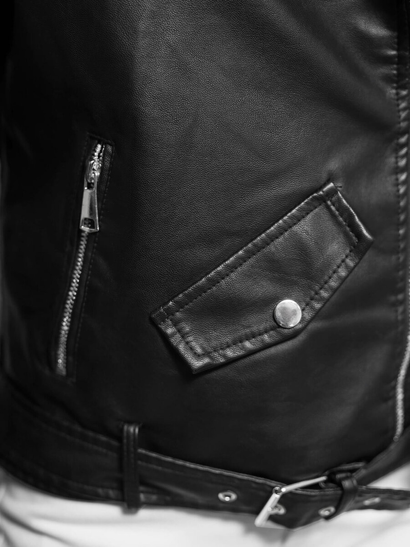 Chaqueta de cuero para mujer negra OZONEE JS/11Z8061