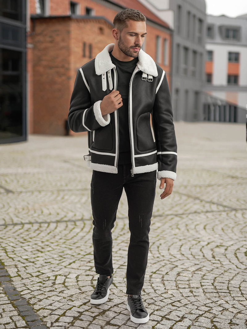 Chaqueta de cuero de hombre negra OZONEE JS/11Z8270