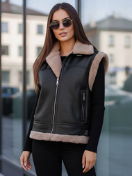 Chaleco de mujer de cuero negro OZONEE JS/61M8503/392Z