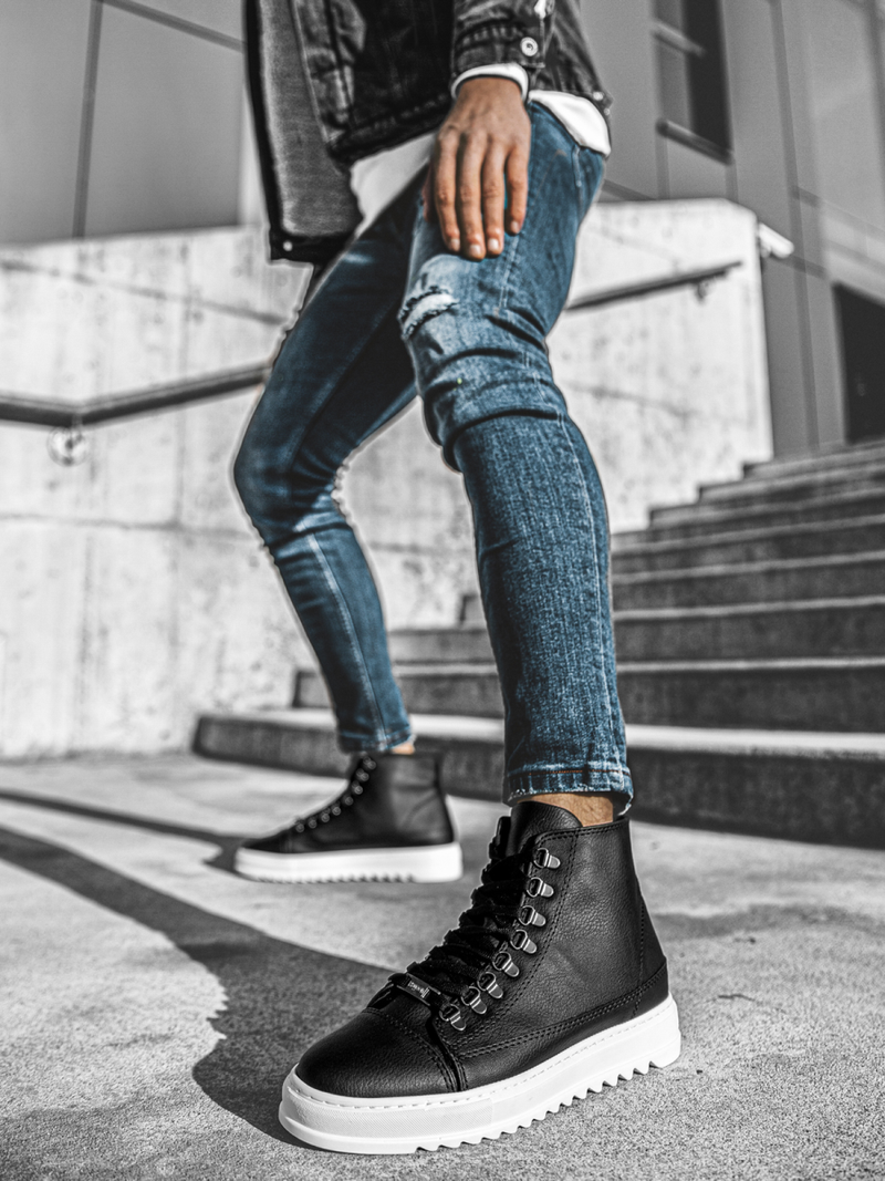 Sneakers altas de hombre negro-blancos OZONEE W/034