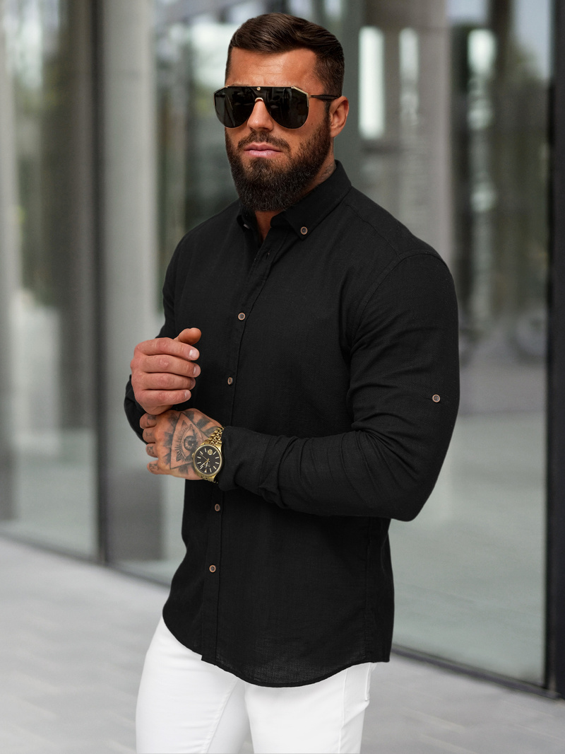 Camisa de hombre negra OZONEE O/V144