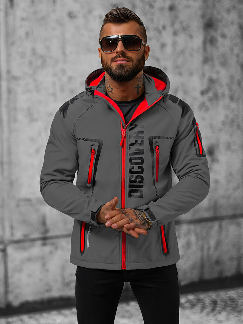 Chaqueta softshell de hombre gris-rojo OZONEE JS/HH025/2BZ