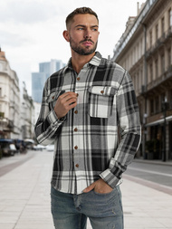 Camisa de hombre negro-blanca OZONEE NB/MC728N/3