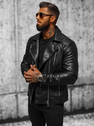Chaqueta de cuero de hombre negra OZONEE JS/11Z8056