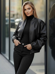 Chaqueta de cuero para mujer negra OZONEE JS/11Z8281