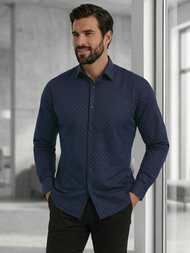 Camisa de hombre azul marino OZONEE V/V183Z