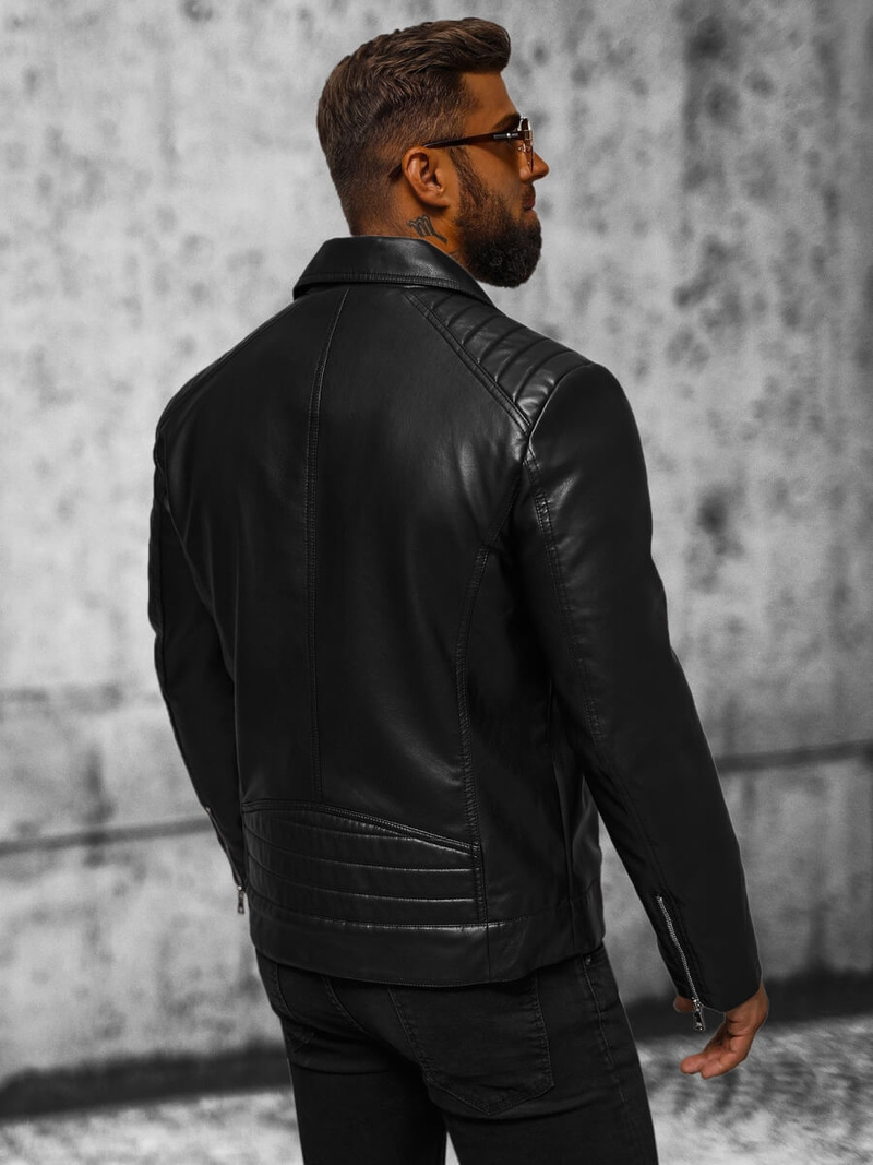 Chaqueta de cuero de hombre negra OZONEE JS/11Z8056
