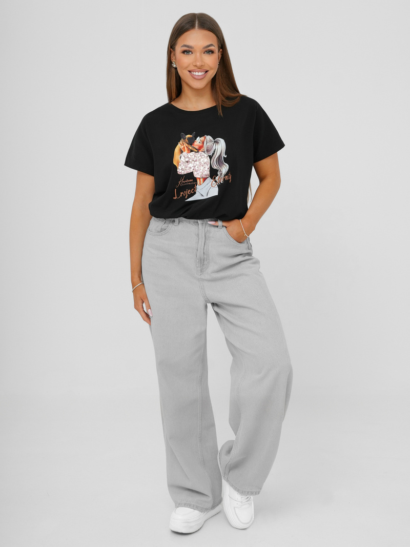 Camiseta de mujer negra OZONEE JS/95T2575/3