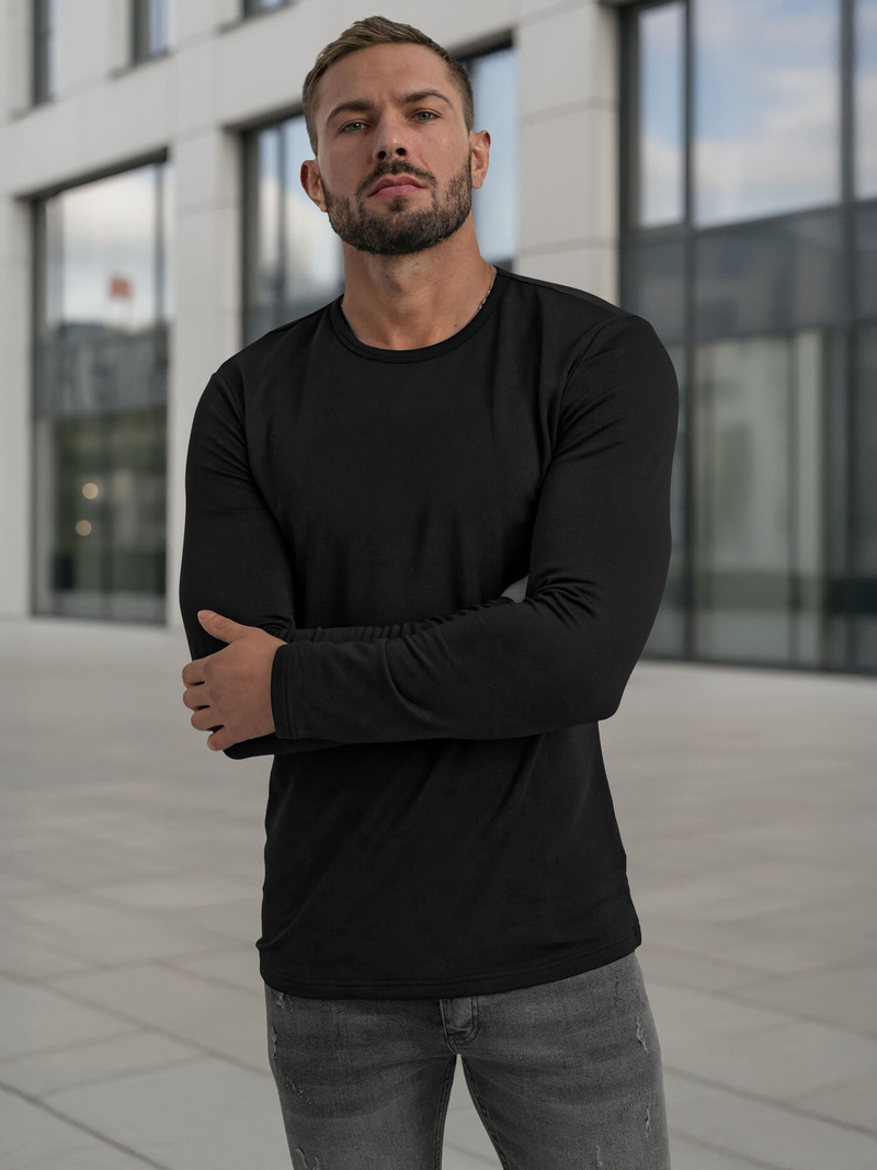 Camiseta de manga larga de hombre negra OZONEE JS/DB71/1