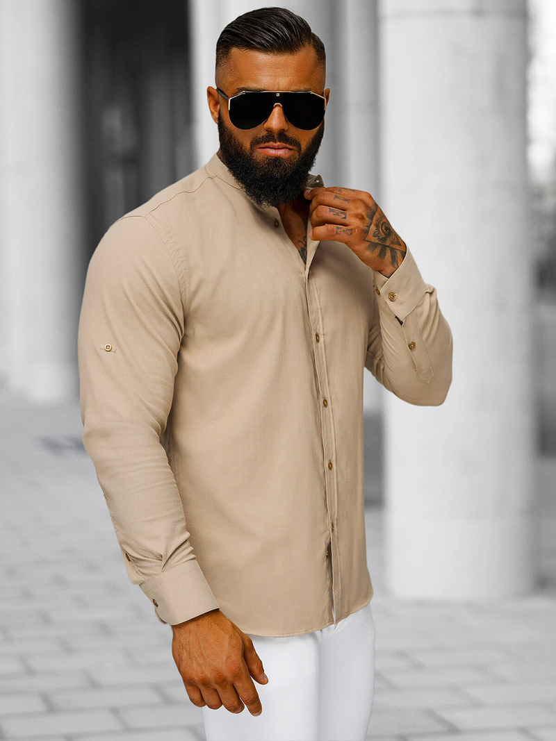 Camisa de hombre beige OZONEE O/V123