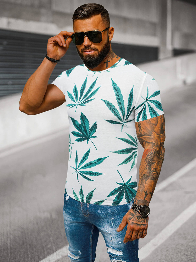 Camiseta de hombre de blanco-verde OZONEE O/BL54
