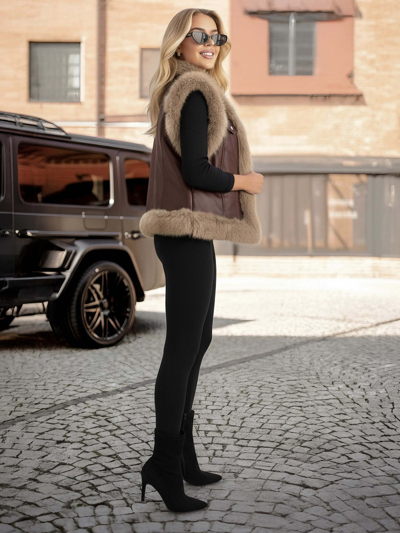 Chaleco de mujer de cuero chocolate OZONEE JS/61M8516/158