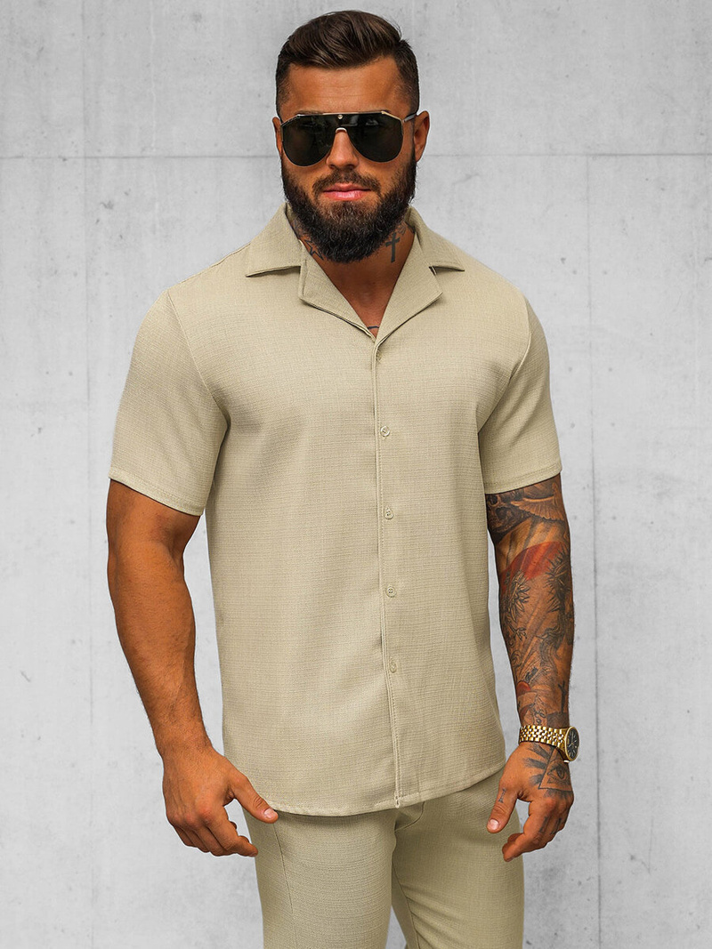 Camisa de hombre con manga corta beige OZONEE O/Y971T