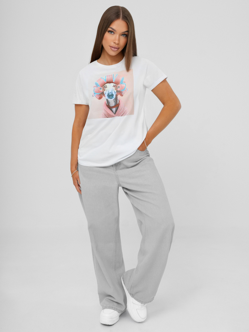 Camiseta de mujer blanco-rosa OZONEE JS/YJ77726