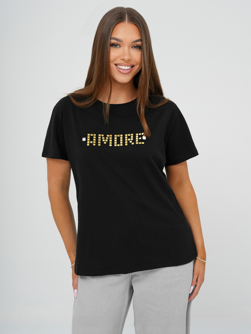 Camiseta de mujer negro-dorado OZONEE JS/YJ77716