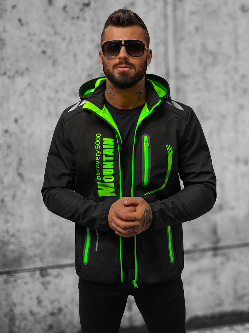 Chaqueta softshell de hombre negra-verde OZONEE JS/HH026/1AZ