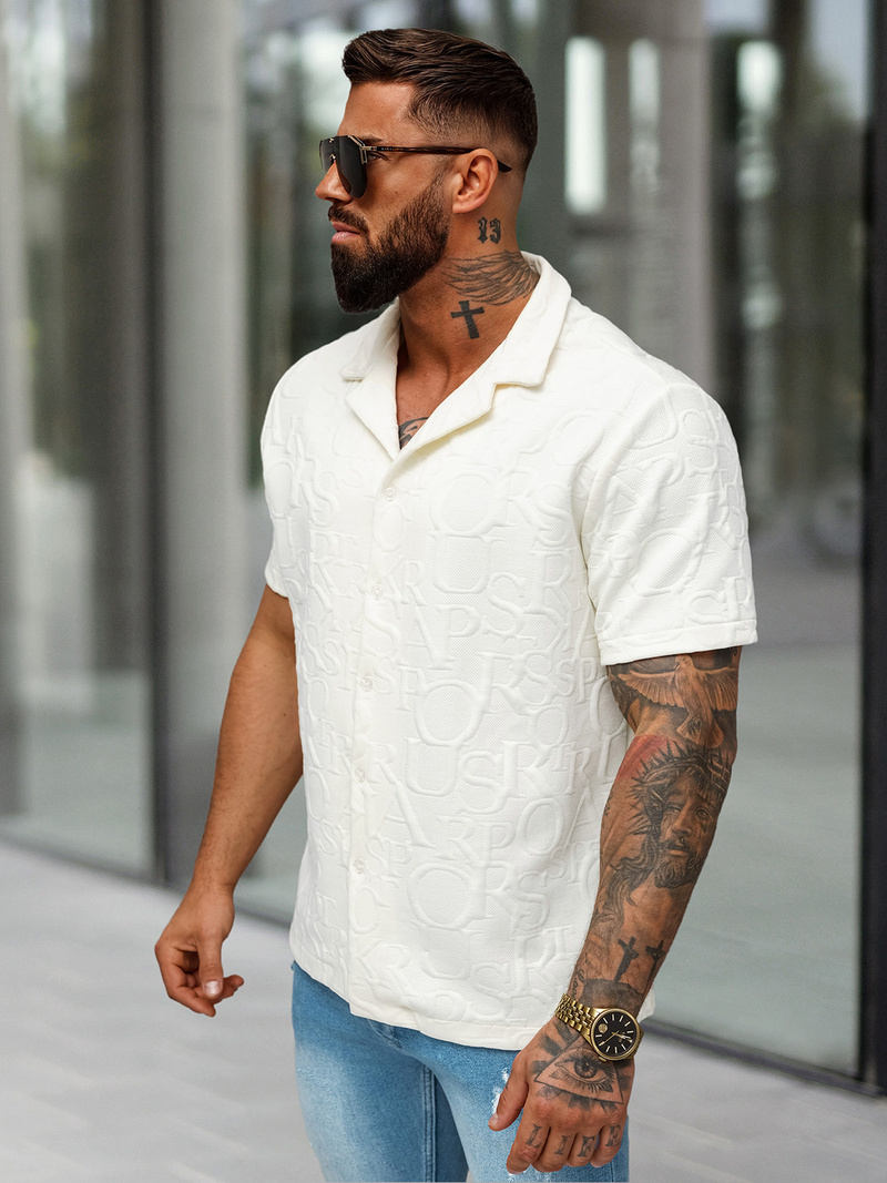 Camisa de hombre con manga corta crudo OZONEE O/B2256