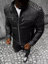 Chaqueta de cuero de hombre negra OZONEE JS/11Z8007