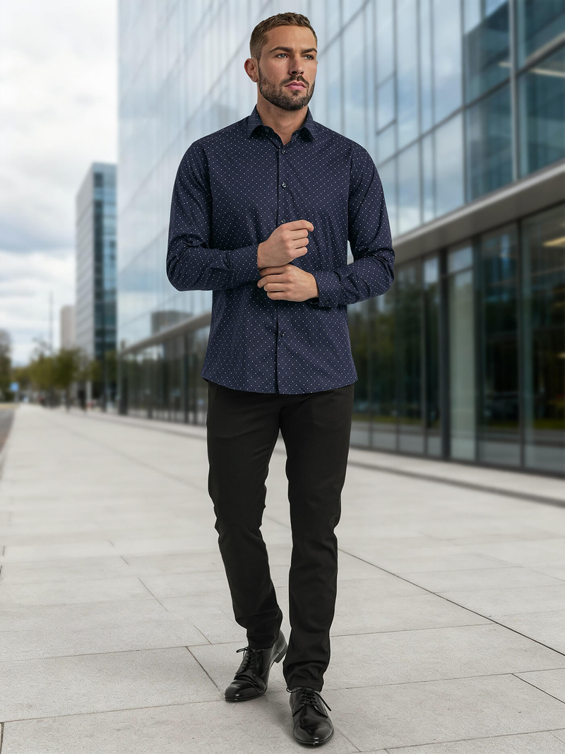 Camisa de hombre azul marino OZONEE V/V183