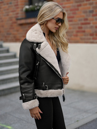 Chaqueta de cuero para mujer negra OZONEE JS/11Z8230