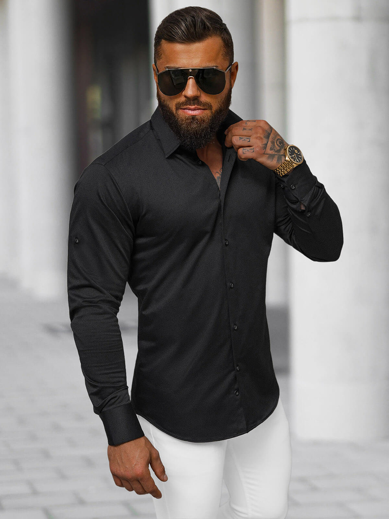 Camisa de hombre negra OZONEE O/V125