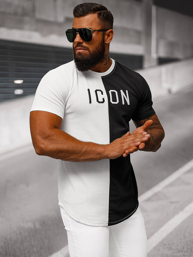 Camiseta de hombre blanco-negro OZONEE O/7776T