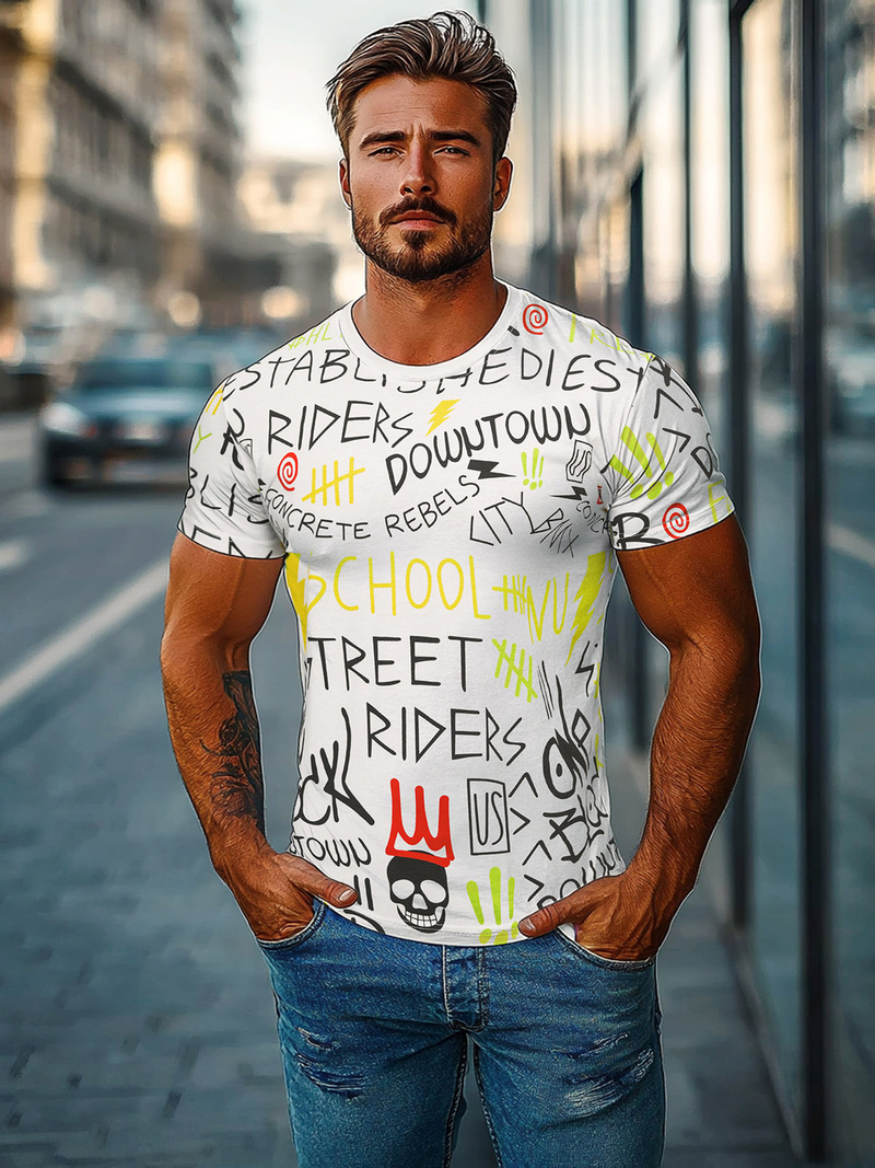 Camiseta de hombre blanco OZONEE JS/8T1212/1Z