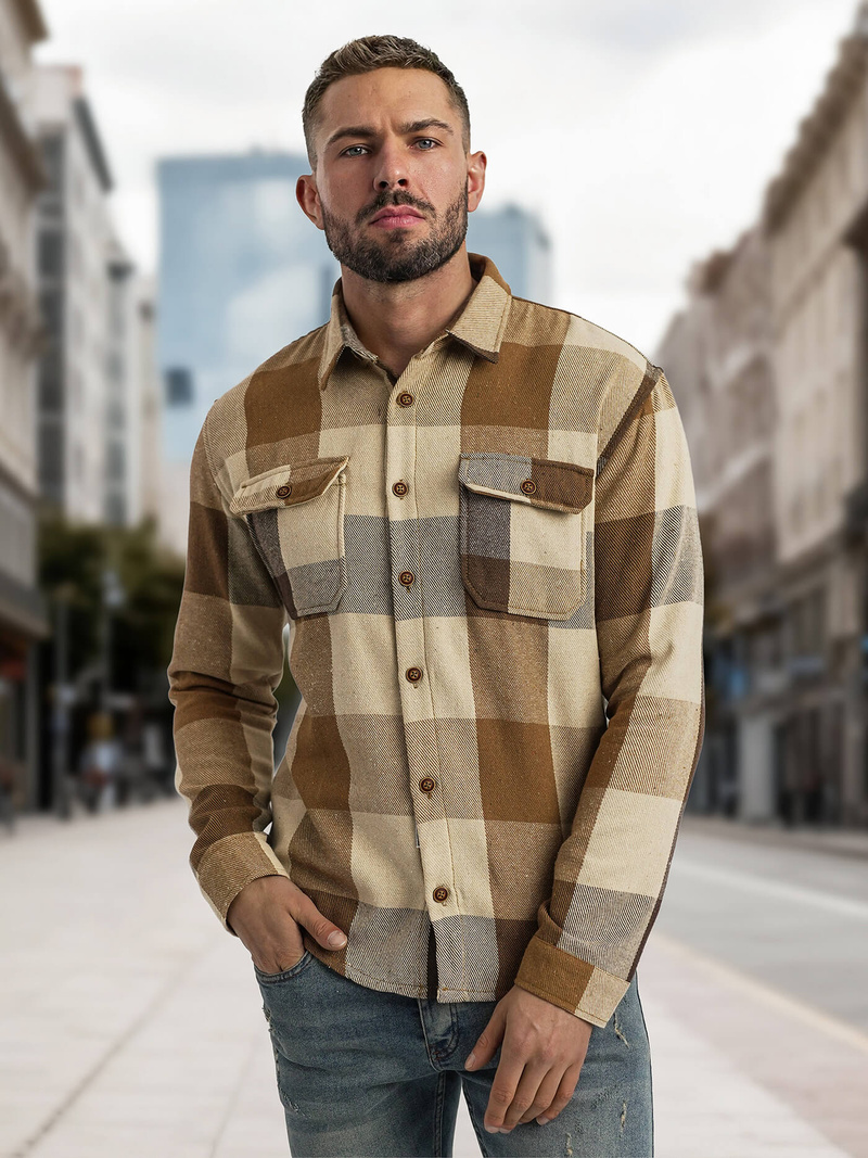 Camisa de hombre camel OZONEE NB/MC728K