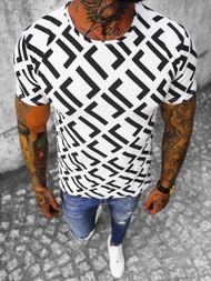 Camiseta de hombre de blanco-negro OZONEE O/BL57Z