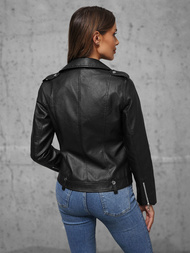 Chaqueta de cuero para mujer negra OZONEE JS/11Z8060