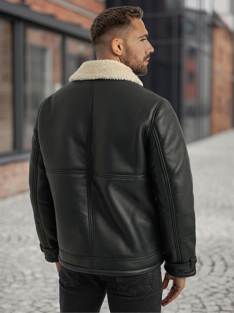 Chaqueta de cuero de hombre negra OZONEE JS/11Z8271