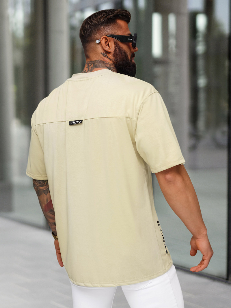 Camiseta de hombre beige OZONEE O/QQ1185