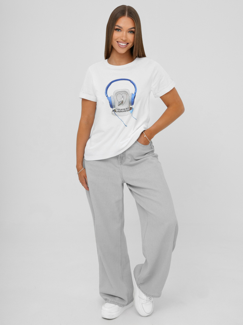 Camiseta de mujer blanco-azul OZONEE DJ77806