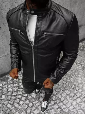 Chaqueta de cuero de hombre negra OZONEE JS/11Z8003