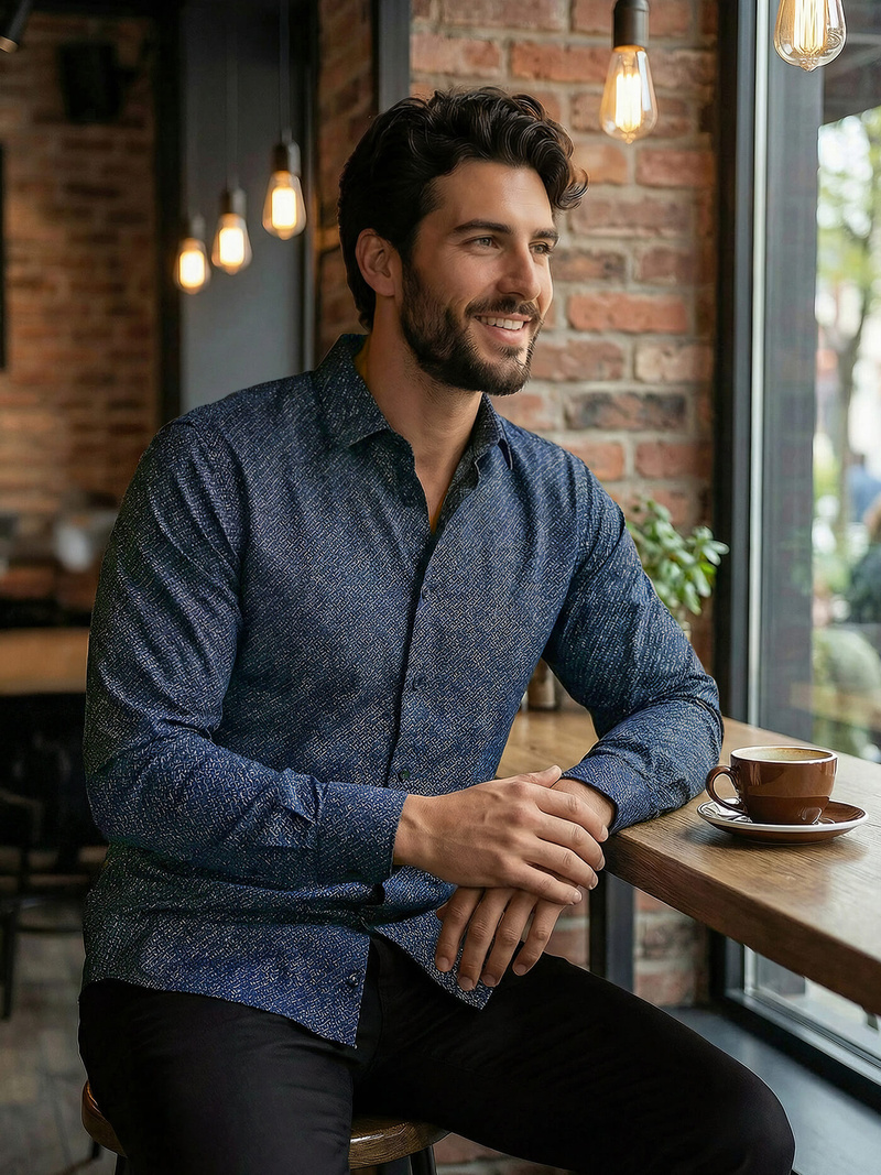 Camisa de hombre azul marino OZONEE V/V186Z