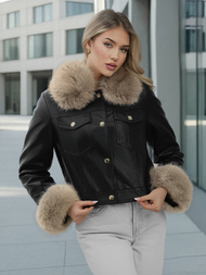 Chaqueta de cuero para mujer negro-beige OZONEE JS/61M8513/392B