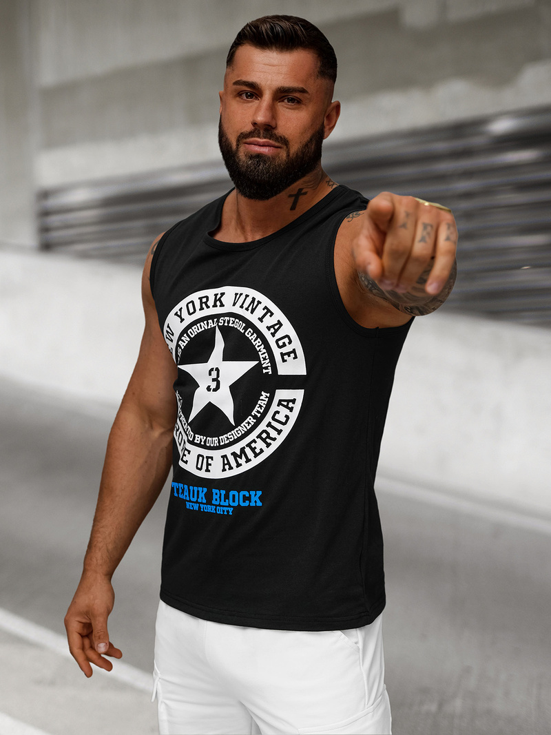 Camiseta sin mangas de hombre negra OZONEE JS/8B1721/3Z