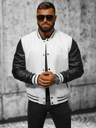 Chaqueta de cuero de hombre blanco-negro OZONEE JS/11Z8068