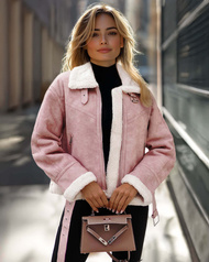 Chaqueta de cuero para mujer rosa en polvo OZONEE O/81331Z